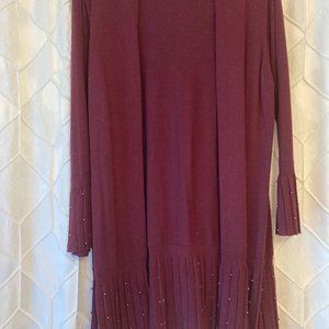 Burgundy cardigan sweater with bead detail and pleats - Chico's size 3